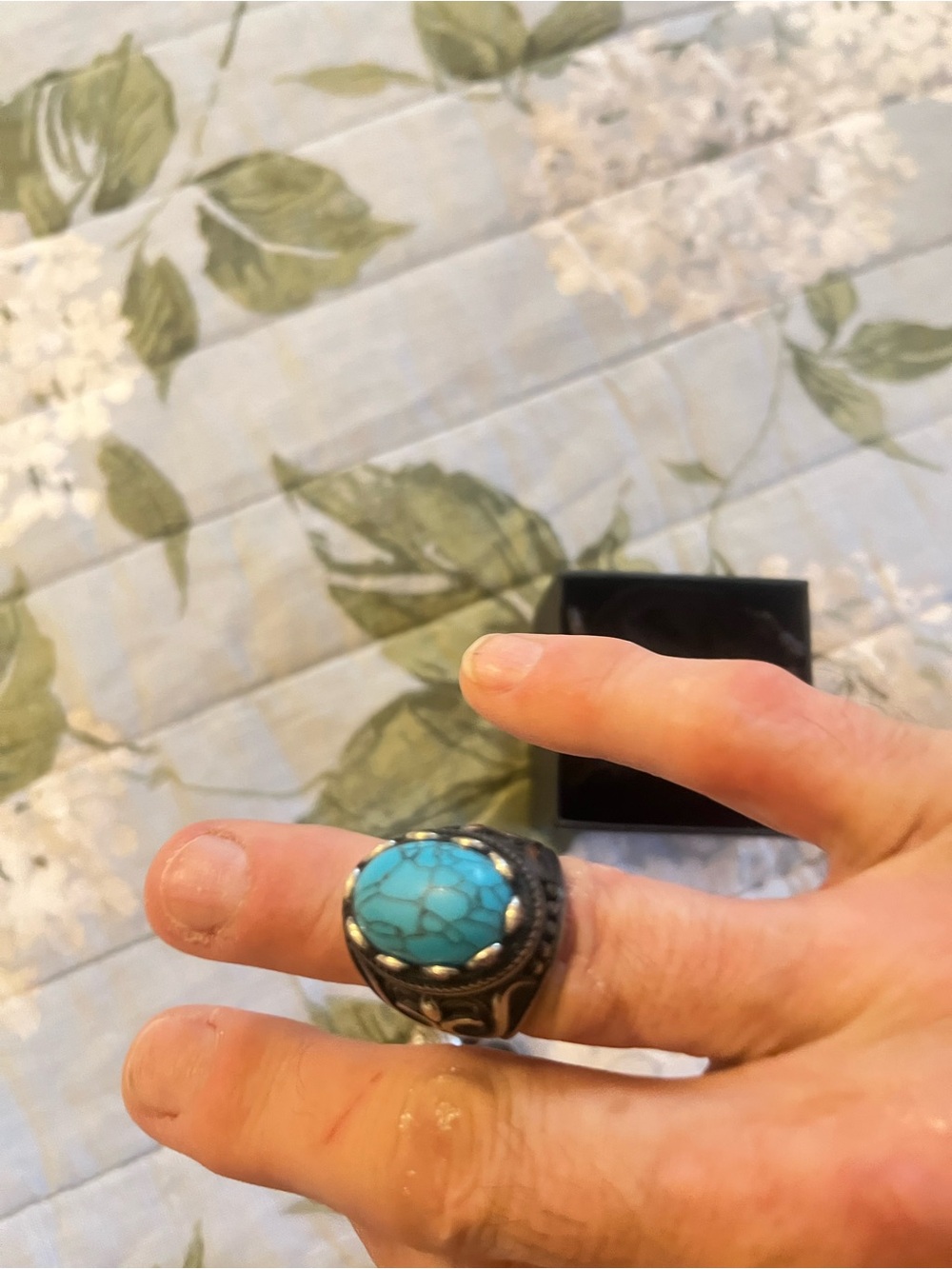 Turquoise Stone Silver-Tone Statement Ring - unisex sign 8 ring.